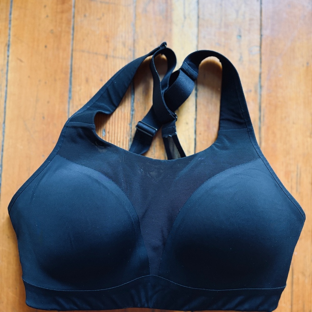 Black Padded Sports Bra with Racerback Support. High impact